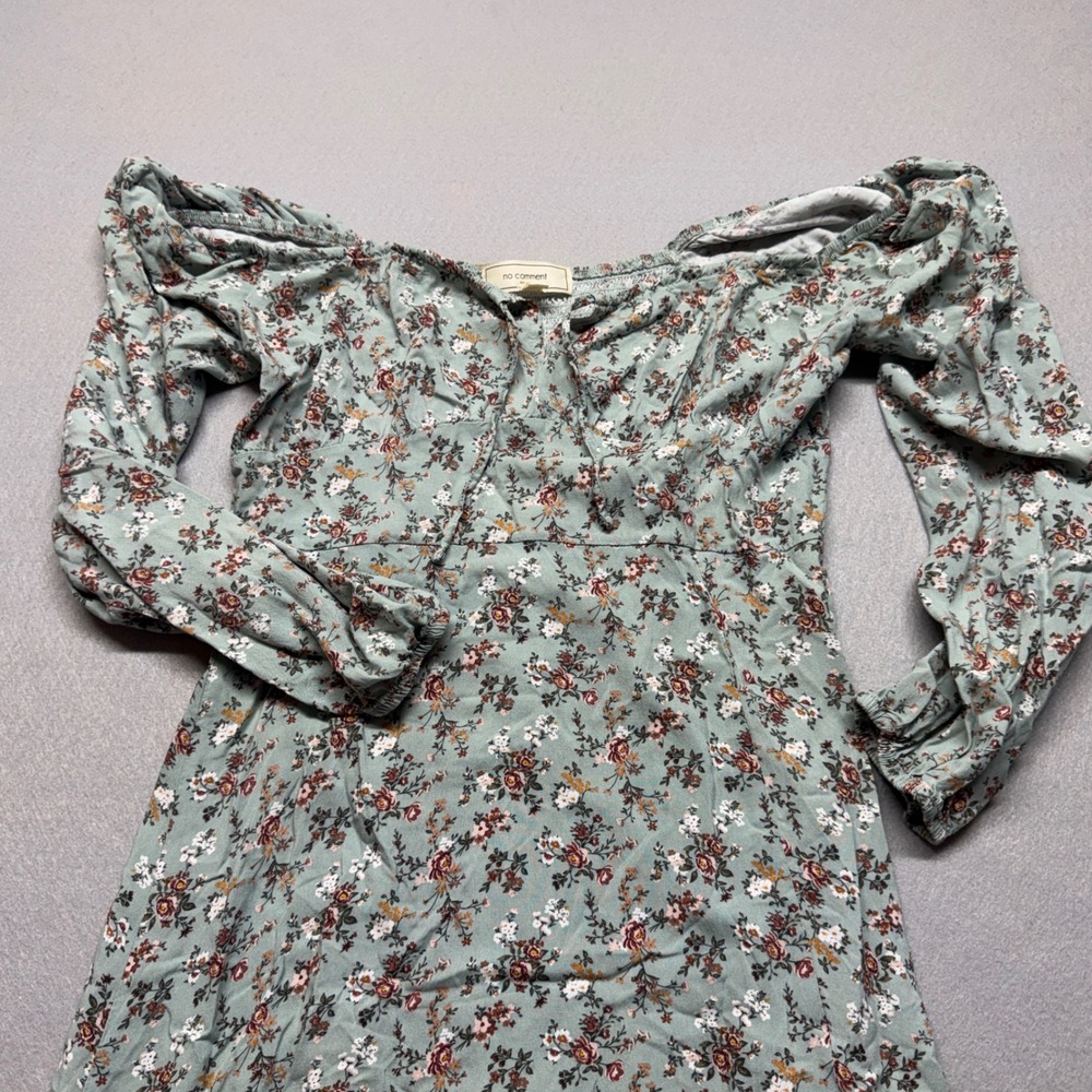 No Comment Sage Green Floral Off Shoulder Midi Dress Long Sleeve Slit Large